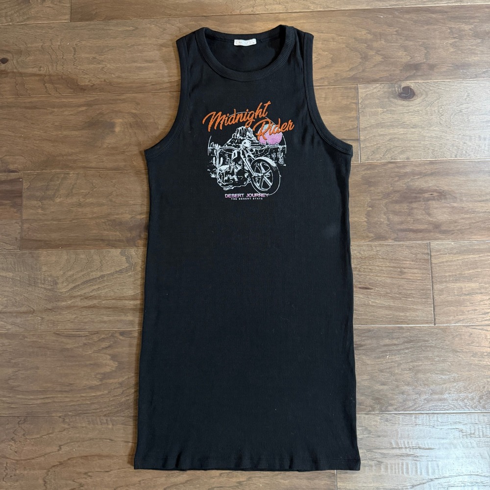 Full Tilt Midnight Rider Desert Journey Ribbed Graphic Tank Mini Dress XL Black